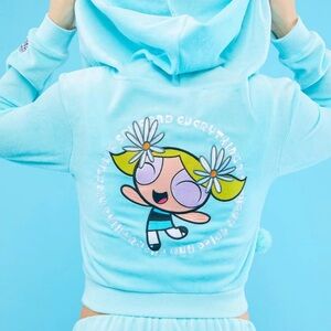 Dolls Kill X Powerpuff Girls Hoodie Zip Up Hooded Velour Sweatshirt Bubbles